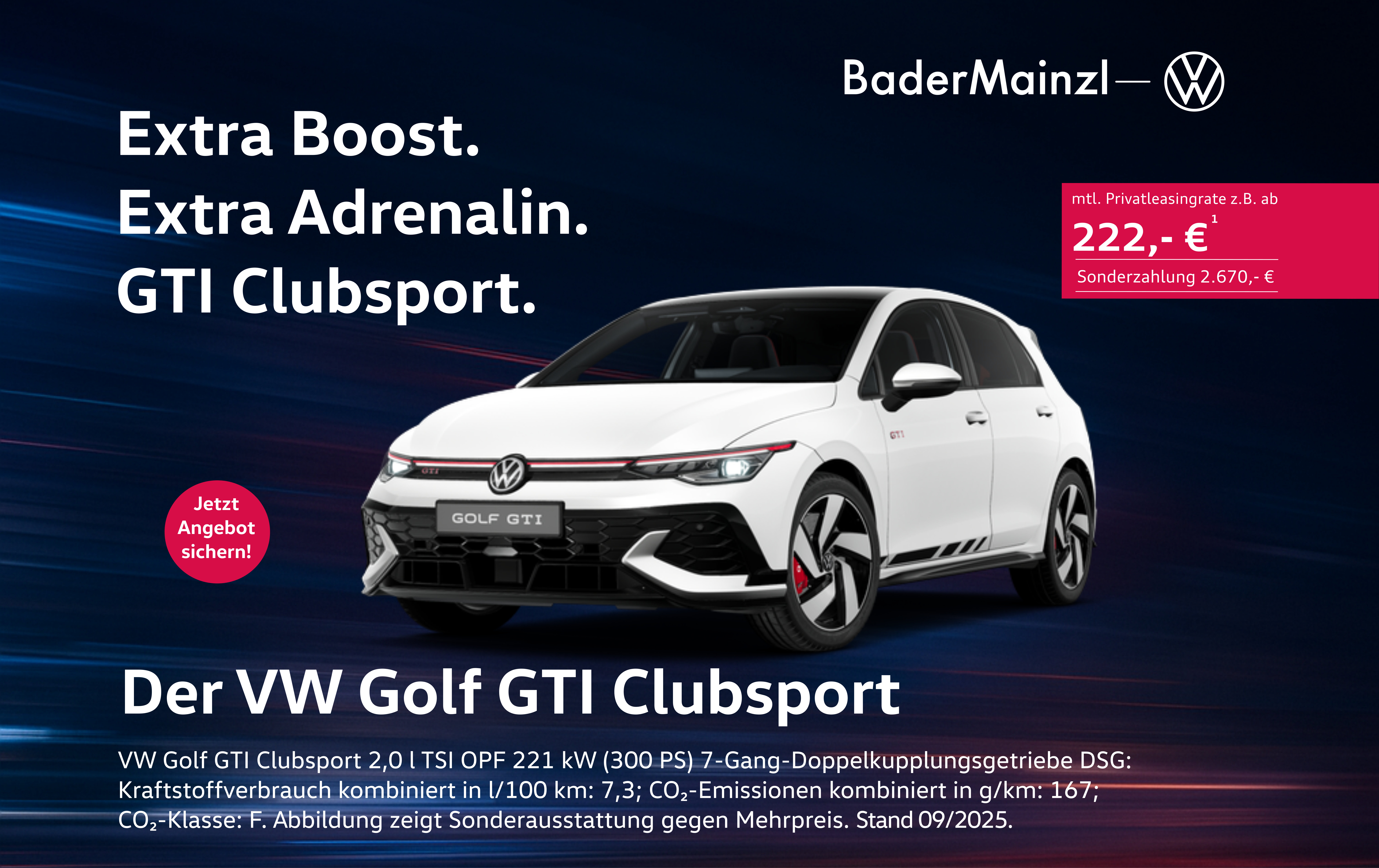 VW Golf GTI Clubsport blauer hintergrund neuwagen