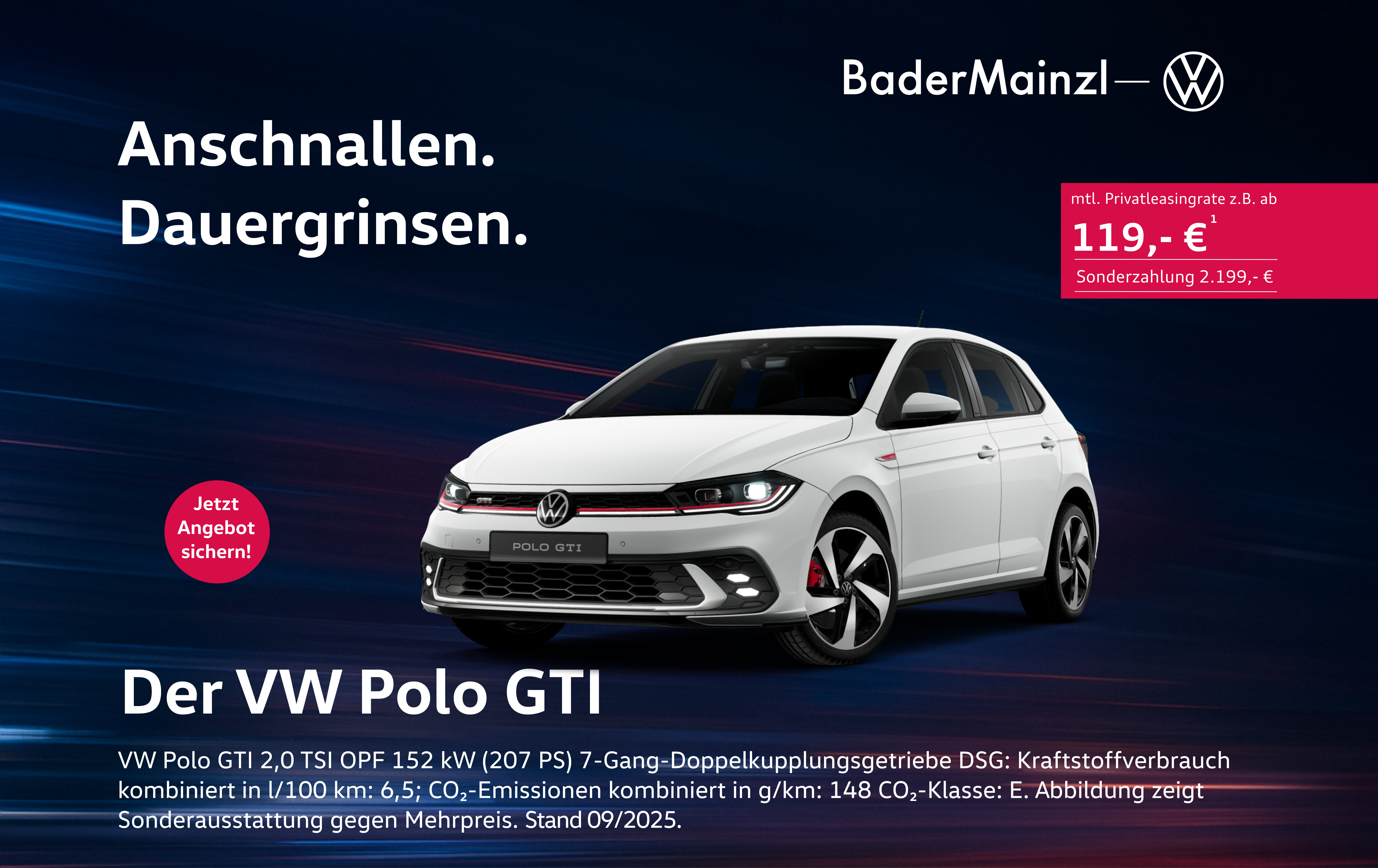 a white car on a blue background vw Polo gti