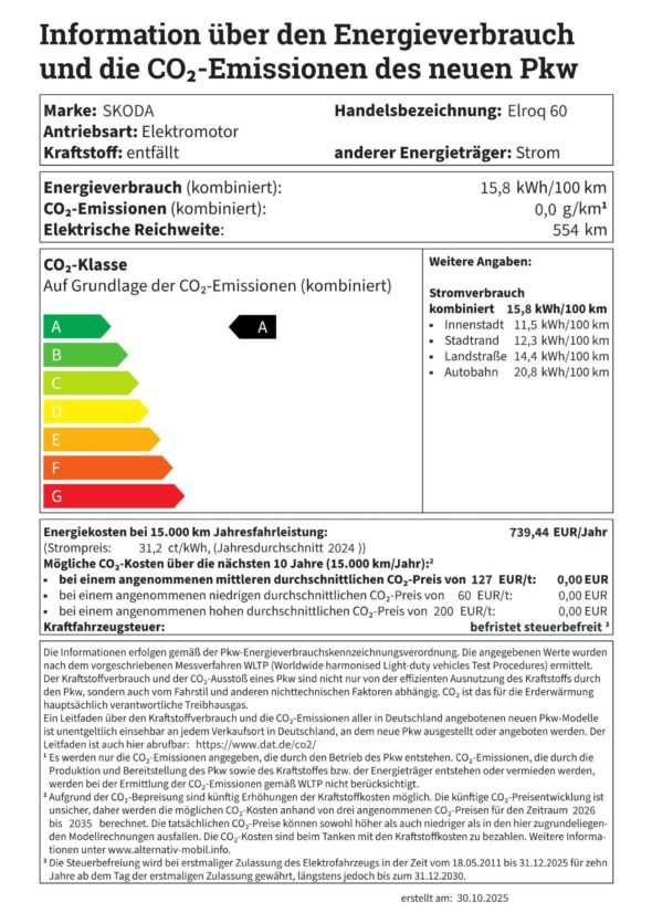 co2-label-skoda-elroq-60 Skoda Elroq 60 Verbrauchsangaben